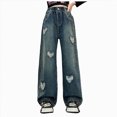 thumbnail image 1 of Xyant Kids Girls' Fashion Elastic Waist Wide Leg Baggy Denim Pants Straight Washed Loose Jeans,Size 4-14 Years, 1 of 9