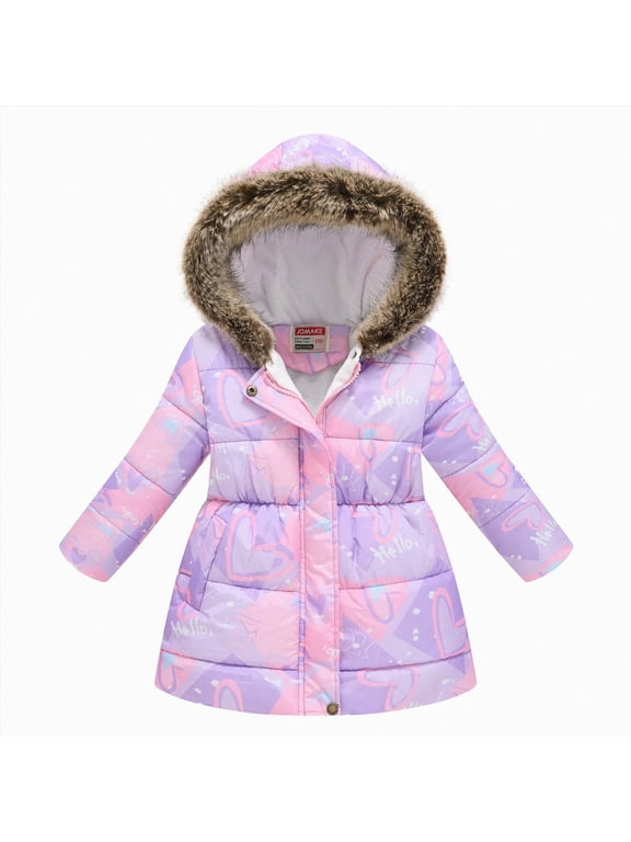 Kids Girls Light Puffer Floral Print Hoodie Zip Up Fleece Fall Winter Jacket (Light Purple,3-4 Years)