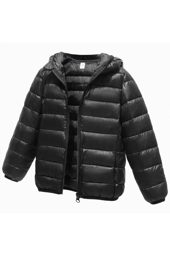 Kids Lightweight Puffer Jacket Packable Bubble Coat Cotton Coats Zip Up Hooded Outwear (Black,6-7 Years)