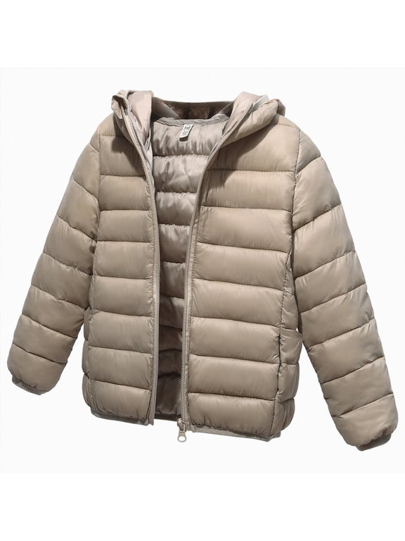 Kids Lightweight Puffer Jacket Packable Bubble Coat Cotton Coats Zip Up Hooded Outwear (Khaki,4-5 Years)
