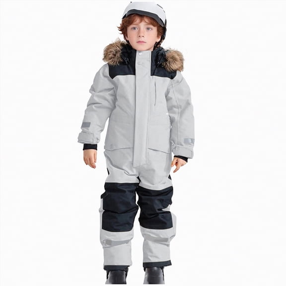 Xyant Kids Snow Suits Boys Girls One Piece Snowsuits 2025 Winter Warm Outdoor Overalls Windproof Waterproof Snowboarding Ski Suits for Kids Toddler (Light Gray,10-11 Years)