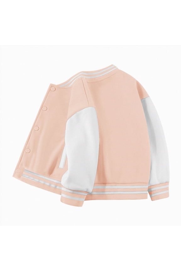 Kids Varsity Baseball Jacket Colorblock Bomber Coat Unisex Boys Girls School Outwear (Pink,9-10 Years)