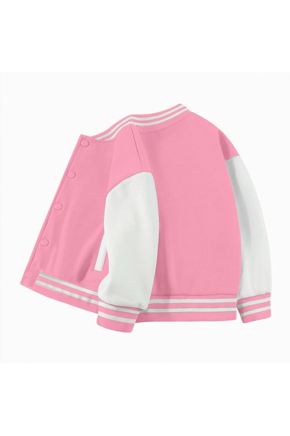 Kids Varsity Jacket Girls Boys Baseball Jacket Bomber Coat School Uniform with Pocket (Hot Pink,7-8 Years)