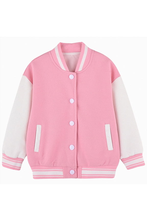 Kids Varsity Jacket Girls Boys Baseball Jacket Bomber Coat School Uniform with Pocket (Pink,3-4 Years)