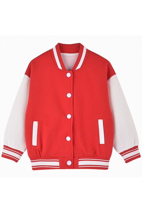 Kids Varsity Jacket Girls Boys Baseball Jacket Bomber Coat School Uniform with Pocket (Red,11-12 Years)