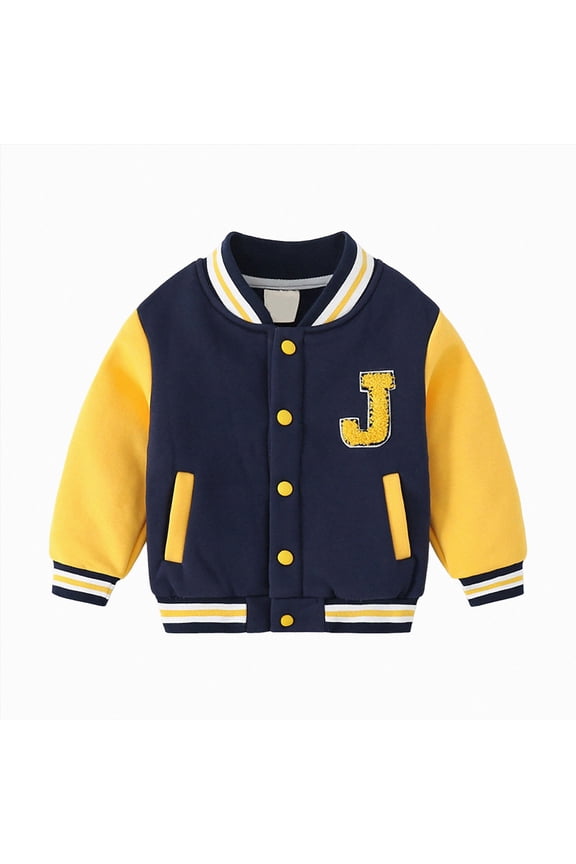 Kids Varsity Jacket Girls Boys Baseball Jacket Bomber Coat for Toddler School Uniform with Pocket (Yellow,3-4 Years)