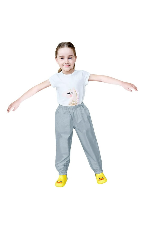 Kids Waterproof Pants Boys Girls Mud Proof Lightweight Reflective Rain Pants Toddler Unisex Rain Wear Grey,XL (7-9 Years)