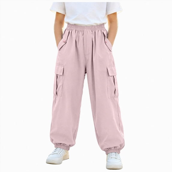 Xyant Lightweight Silky Jogger Pants for Girls Kids Warm Weather Cargo Loose High Waisted Pants (Light Pink,15-16 Years)