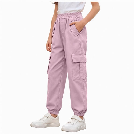 Xyant Lightweight Silky Jogger Pants for Girls Kids Warm Weather Cargo Loose High Waisted Pants (Pink,15-16 Years)