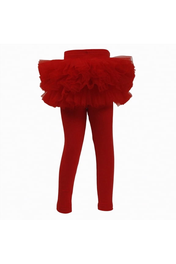 Little Girls Footless Leggings Pants with Lace Ruffle Tutu Skirt Toddler Girls Leggings (Red,3-4 Years)