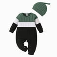 thumbnail image 1 of Xyant Newborn Baby Boy Clothes Long Sleeve Ribbed Knitted Color Block Romper Hat Bodysuit Jumpsuits Fall Winter Cute Infant Outfits,Size 6-9 Months, 1 of 7
