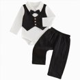 thumbnail image 1 of Xyant Newborn Baby Boy Dress Clothes Long Sleeve Romper Shirt Bowtie Waistcoat Suspender Pants Set Suit Fall Winter Outfits (Black,12-18 Months), 1 of 4