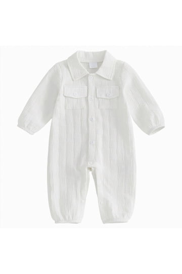 infant white dress shirt Baby Boys Poly Cotton Button Up White Dress Shirt Bodysuit Romper with  Collar