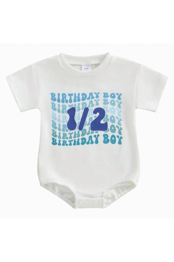 Newborn Baby Boy Girl Half Way to One Birthday Outfit Summer Onesie Short Sleeve Bodsysuit Romper My First Birthday Clothes 3-6 Months,Blue