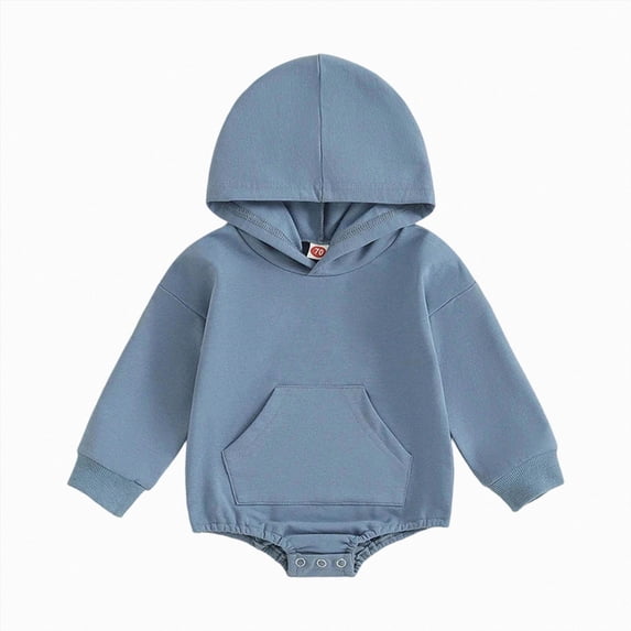 Xyant Newborn Baby Boys Girls Hooded Sweatshirt Long Sleeve Solid Romper Infant Baby Fall Winter Spring Outfits (Blue,0-3 Months)