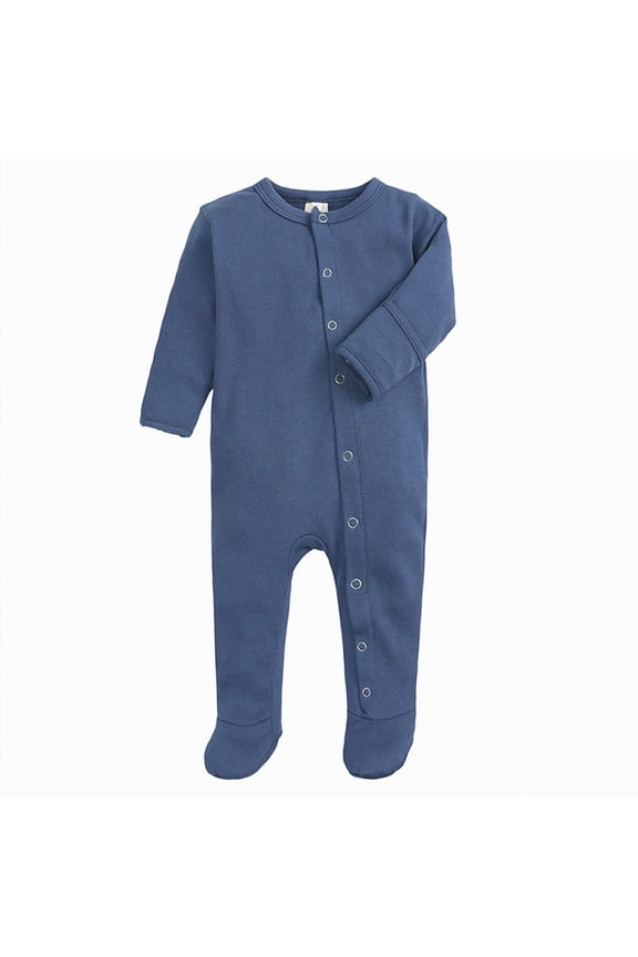 Newborn Baby Footed Pajamas with Mitten Cuffs Cotton Snap-Up Baby Sleepers for Sleep and Play Footies 0-12 Months (Blue,6-9Months)