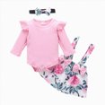 thumbnail image 1 of Xyant Newborn Baby Girl Clothes Infant Romper Floral Suspender Dress Ruffle Long Sleeve Onesie Outfit Jumpsuit Headband Set Fall Winter Baby Clothes for Girls (Light Pink,6-9 Months), 1 of 7