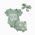 thumbnail image 1 of Xyant Newborn Baby Girl Clothes Infant Summer Outfits Little Sister Ruffle Romper Strawberry Shorts Headband Set 0-18 Months (Green,6-12 Months), 1 of 4