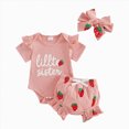thumbnail image 1 of Xyant Newborn Baby Girl Clothes Infant Summer Outfits Little Sister Ruffle Romper Strawberry Shorts Headband Set 0-18 Months (Pink,3-6 Months), 1 of 4
