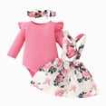thumbnail image 1 of Xyant Newborn Baby Girl Clothes Romper Suspender Dress Fall Winter Outfits Set Ruffle Long Sleeve Jumpsuit Cute Baby Girl Outfits (Hot Pink,12-18 Months), 1 of 7
