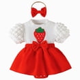 thumbnail image 1 of Xyant Newborn Baby Girl Clothes Strawberry Ribbed Short Sleeve Romper Dress with Headband Summer Coming Home Outfit Set 6-9 Months,Red, 1 of 7
