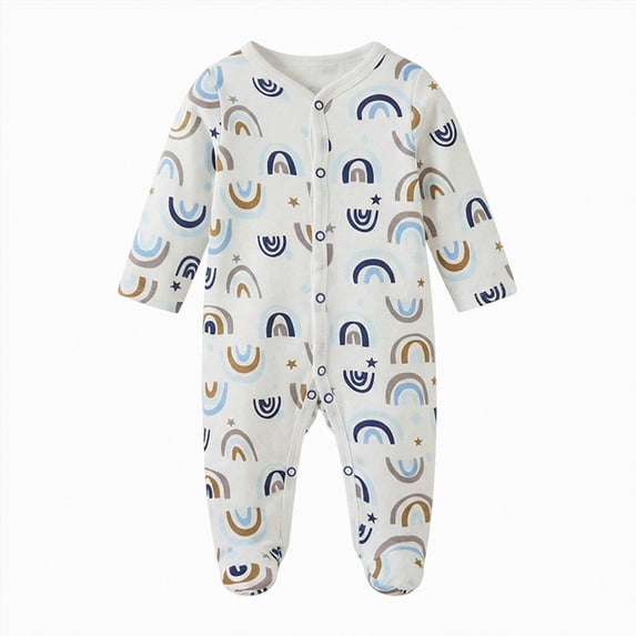 Xyant Newborn Baby Romper Unisex Cotton Pajamas for Infant Baby Boys Girls Long Sleeve Button Footed Jumpsuits 0-12 Months