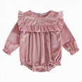 thumbnail image 1 of Xyant Newborn Infant Baby Girl Winter Romper Solid Ruffled Jumpsuit Baby Velvet Shirt Fall Clothes One Piece Outfit (Pink,3-6 Months), 1 of 5