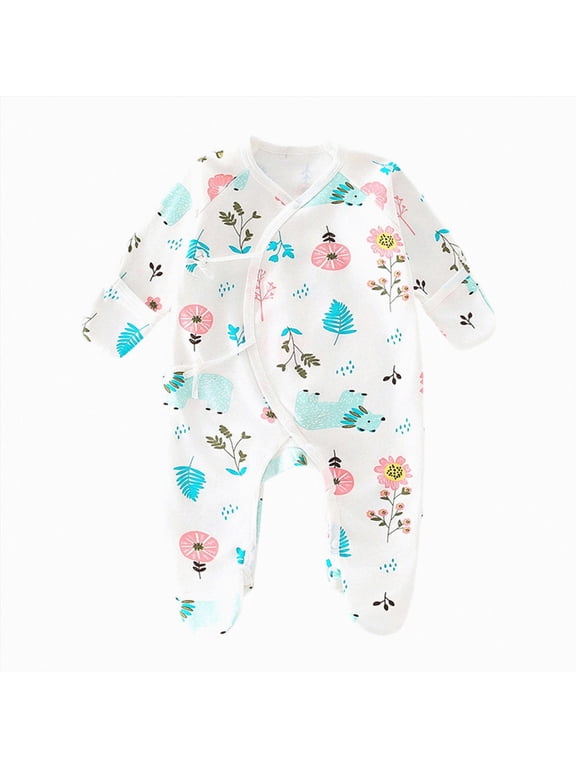 Newborn Romper Coming Home Outfit Unisex Cotton Pattern Button Footed Jumpsuits for Infant Baby Boys Girls 0-6 Months