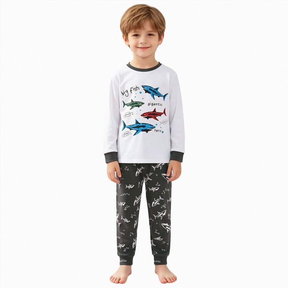 Xyant Pajamas Boys Long Sleeve Soft Cotton Race Car Pjs Set Toddler Kids 2 Piece Sleepwear 2-8 Years (White,4-5 T)
