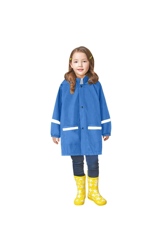 Raincoat for Boys Girls Button Hooded Waterproof Windbreaker Jacket Toddler Long Sleeve Trench Rain Jacket Blue,2-3 Years