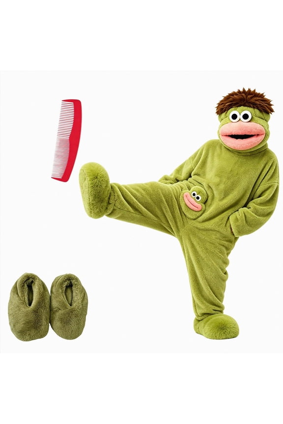 Silly Big Mouth Monster Onesie Funny Big Mouth Monster Onesie Pajamas for Boys Girls 2-10 Years Soft Plush Loungewear (Green,5-7 Years)