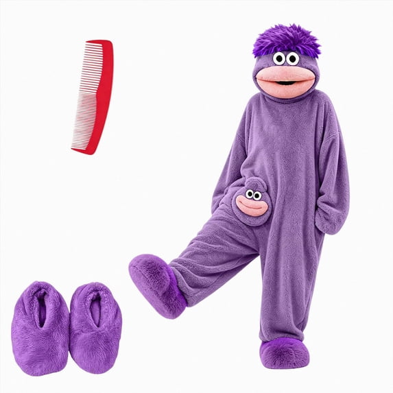 Xyant Silly Onesie Funny Big Mouth Monster Onesie Fleece Hooded One Piece Pajamas for Boys Girls 2-10 Years Soft Plush Loungewear (Dark Purple,2-3 Years)