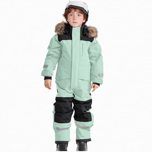 Xyant Snow Suit for Kids Fashion Boys Girls One Piece Snowsuit Kids Toddler Ski Suit Outfit Windproof Waterproof Snowboard Suit Teen Winter Clothes (Light Green,12-13 Years)