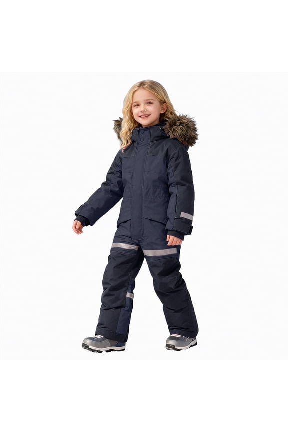 Snow Suit for Kids Girls Boys One Piece Snowsuit Waterproof Windproof Winter Outdoor Overalls Snowboarding Ski Suits for Kids Toddlers (Black,6-7 Years)