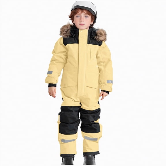 Xyant Snow Suit for Kids One Piece Snowsuit Boys Girls Windproof Waterproof Winter Outdoor Overalls Snowboarding Toddler Kids Ski Suits (Yellow,6-7 Years)