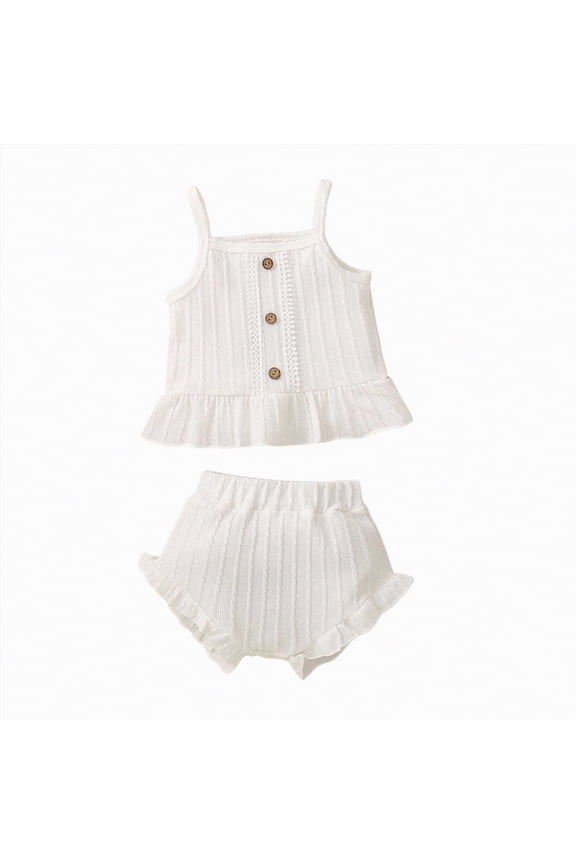Summer Toddler Girl Clothes Baby Girl Sleeveless Tank Top Shirt with Buttons Bloomers Shorts Set Cute Infant Outfits (White,0-6 Months )