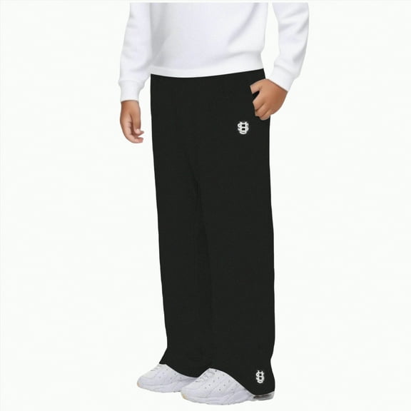 Xyant Sweat Pants for Boys Wide Leg Straight Pants Elastic Waist Uncuffed Open Bottom Baggy Pants with Pockets Boys Jogger Pants,(Black,12-13 Years)