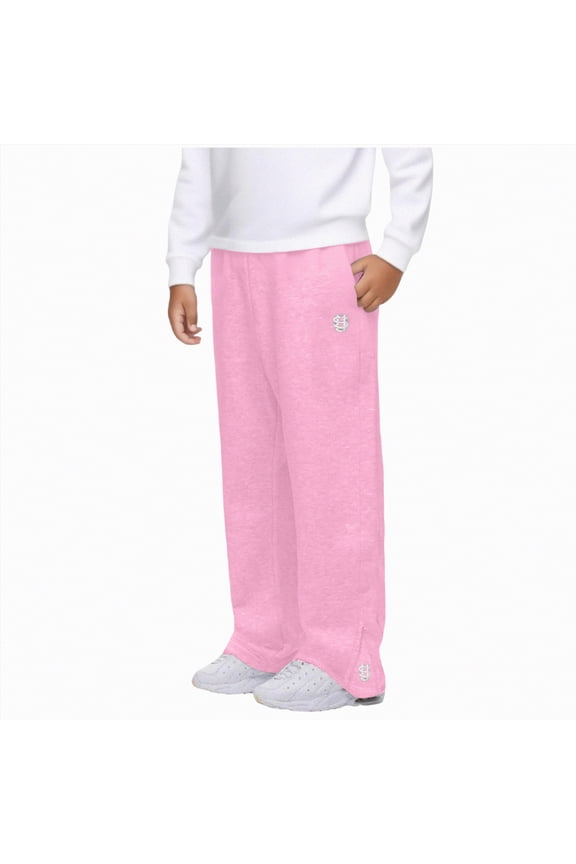 Sweat Pants for Boys Wide Leg Straight Pants Elastic Waist Uncuffed Open Bottom Baggy Pants with Pockets Boys Joggers,(Pink,12-13 Years)