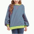 thumbnail image 1 of Xyant Sweatshirts for Teen Girls Trendy Preppy Back to School Striped Baggy Cute Casual Y2K Pullover Crewneck Oversized Long Sleeve Top (Green,8-9 Years), 1 of 4