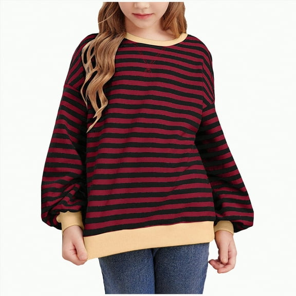 Xyant Sweatshirts for Teen Girls Trendy Preppy Back to School Striped Baggy Cute Casual Y2K Pullover Crewneck Oversized Long Sleeve Top (,11-12 Years)