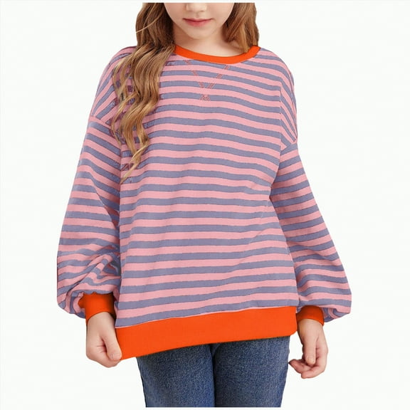 Xyant Sweatshirts for Teen Girls Trendy Preppy Back to School Striped Baggy Cute Casual Y2K Pullover Crewneck Oversized Long Sleeve Top (Yellow,8-9 Years)