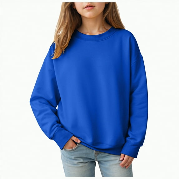 Xyant Sweatshirts for Teen Girls Oversized Casual Long Sleeve Crewneck Pullover Cute Drop Shoulder Shirts Tops (Blue,7-8 Years)