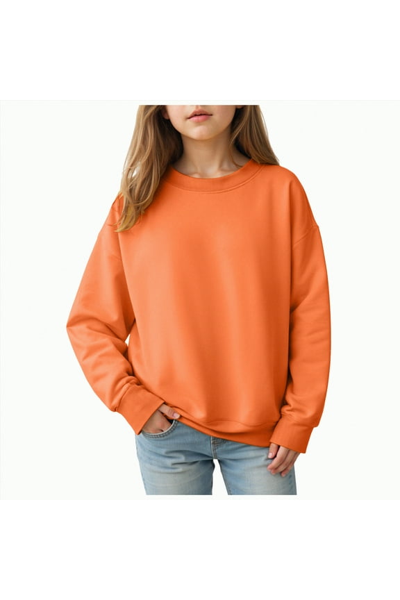 Sweatshirts for Teen Girls Oversized Casual Long Sleeve Crewneck Pullover Cute Drop Shoulder Shirts Tops (Orange,11-12 Years)
