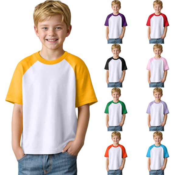 Xyant T-Shirts for Boys Girls 2025 Summer Trendy Patchwork Shirts Toddler Crew Neck Short Sleeve TShirts Kids Soft Cotton Loose Fit Tee Tops Yellow,2-3 Years