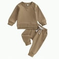 thumbnail image 1 of Xyant Toddler Baby Boy Girl Fall Winter Outfit Basic Solid Color Crewneck Long Sleeve Sweatshirt Top Jogger Pants Set (Brown,18-24 Months), 1 of 7
