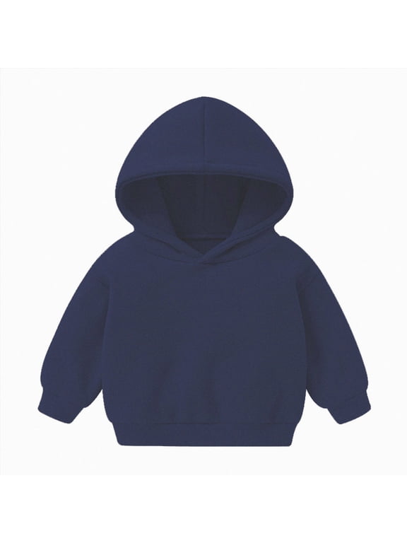 Toddler Baby Boy Girl Hoodies Solid Color Long Sleeve Hooded Sweatshirt Top Fall Winter Clothes (Navy,18-24 Months)