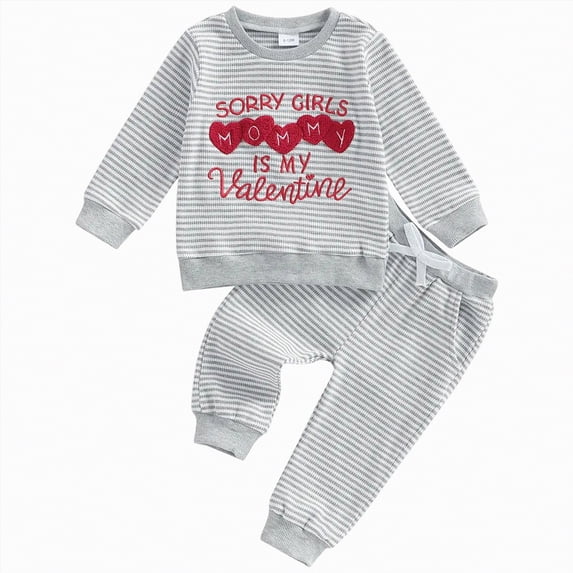Xyant Toddler Baby Boy Girls Clothes Valentines Day Outfit Long Sleeve Sweatshirt Waffle Knit Pants Sets Infant Clothing (Grey,18-24 Months)
