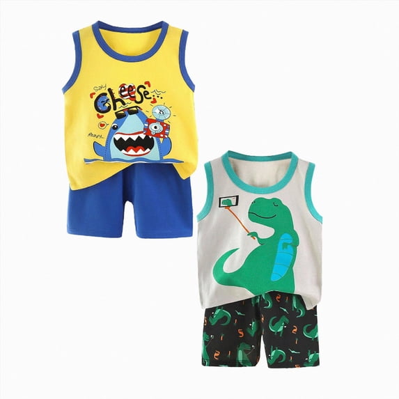 Xyant Toddler Baby Boy Summer Clothes 3 6 12 18 24 Months 2T 3T 4T 5T Boys Outfits 4-piece Airplane Print Sleeveless Tank Tops Elastic Waist Solid Shorts Sets,Size 3-6 Months