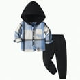 thumbnail image 1 of Xyant Toddler Baby Boys Clothes Long Sleeve Plaid Flannel Button Down Hooded Tops + Pants Boys Fall Winter Outfits for Kids Toddler Baby (Blue,12-18 Months), 1 of 6