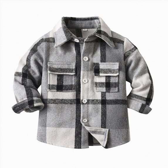 Xyant Toddler Baby Boys Girls Plaid Flannel Shirts Kids Jackets Long Sleeve Lapel Button Down Shirt Top Outfit (Grey,6-7 Years)